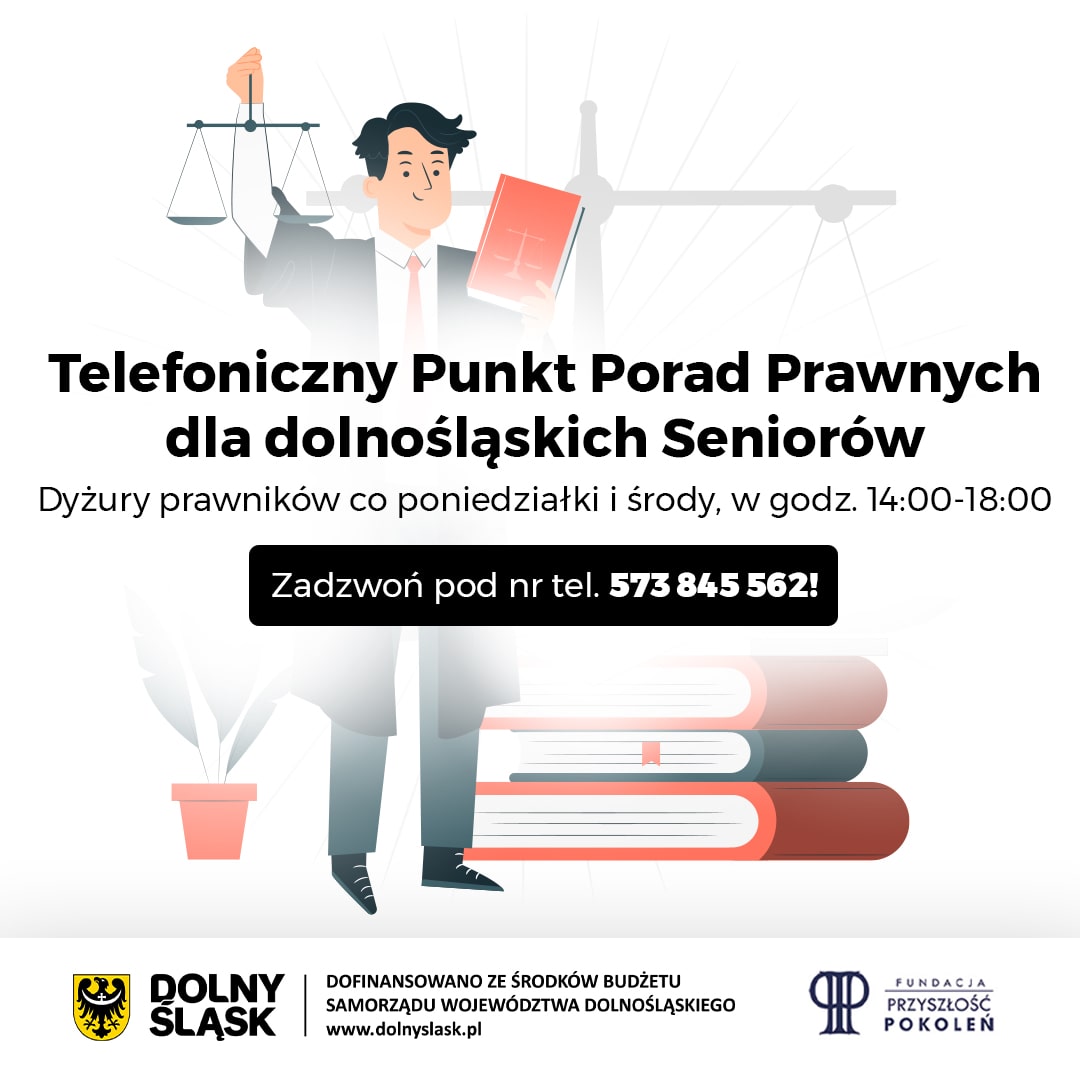 plakat informacyjny - telefoniczny punkt porad prawnych dla senior&oacute;w