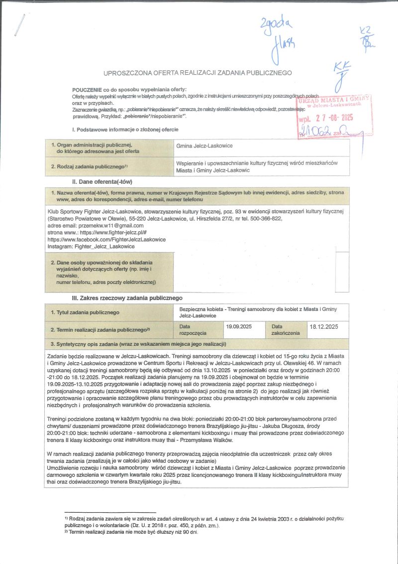 Uproszczona oferta realizacji zadania publicznego